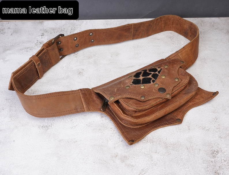 Bolso de cintura de cuero hecho a mano con cinturón ajustable, paquete de fanny festival, bolso de cadera de cuero, regalo para ella imagen 1