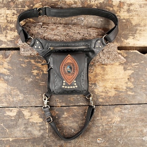 Handmade Leather Waist belt With Thigh Belt Bag with Adjustable Belt, Festival Fanny Pack, Leather Thigh Bag, Utility Belt Pouch