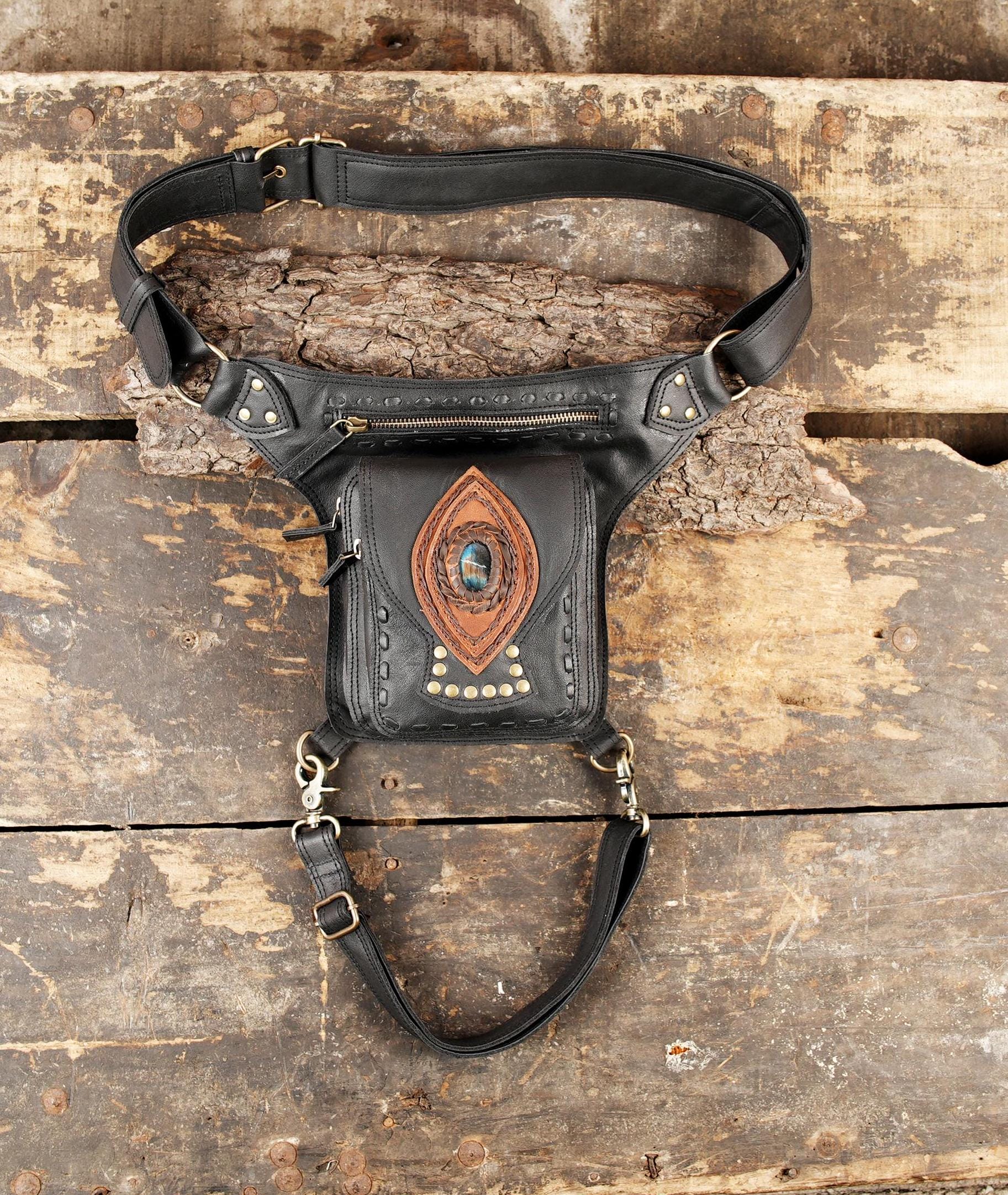 Handmade Leather Waist Belt With Thigh Bag: Festival Utility Fanny