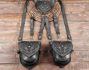 Handmade Leather Holster Bag, Steampunk Festival Utility Belt