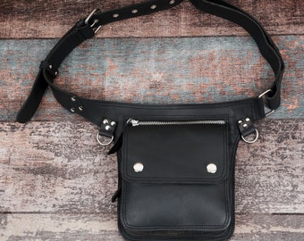 Leather Waist Bag with Adjustable Belt, Festival Fanny Pack, Leather Hip Bag,