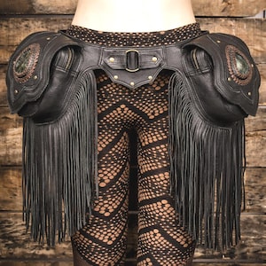 Handmade Leather Belt Bag: Labradorite Gemstone Fringe, Festival Utility