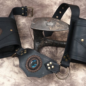 Handgemachte Schwarze Leder Gürteltasche mit Verstellbarem Gürtel
