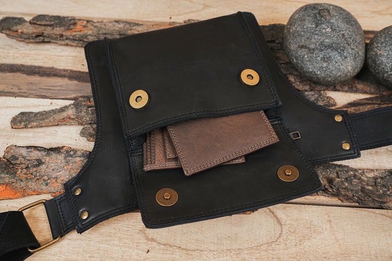 Handmade Leather Waist Bag with Adjustable Belt, Festival Fanny Pack, Leather Hip Bag, Gift for her image 4