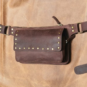 Handmade Leather Waist Bag with Adjustable Belt, Festival Fanny Pack, Leather Hip Bag, Gift for her