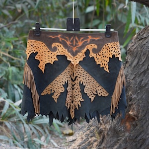 Leather Skirt Handmade with frill around