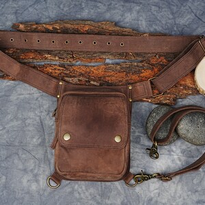 Handmade Leather Waist Bag with Adjustable Belt, Festival Fanny Pack, Leather Crossbody Bag, Gift for him & her zdjęcie 7