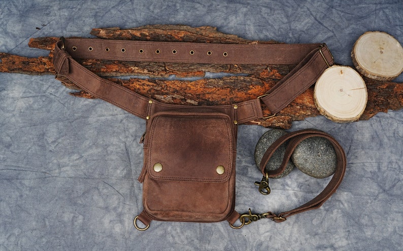 Handmade Leather Waist Bag with Adjustable Belt, Festival Fanny Pack, Leather Crossbody Bag, Gift for him & her zdjęcie 7