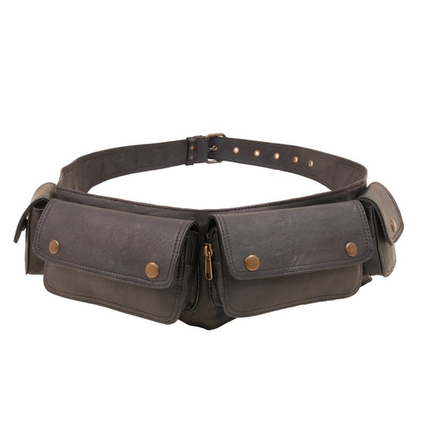 Handmade Leather Black leather hip belt, Travel Belt, Pocket Belt, Leather Utility Belt, Utility Belt, Bum bag, Leather Pocket Belt