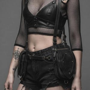 Handmade Leather Shoulder Holster with Dual Pouches – Festival & Cosplay Utility Bag