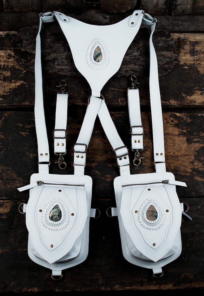 Adjustable leather chest rig bag with multiple storage pouches