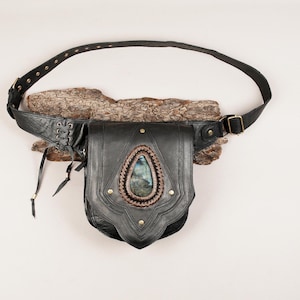 LeatherWaistBelt, GenuineLeather, Handcrafted Belt, Stylish Leather Belt, Labradorite Gemstone, Leather waist belt for unisex.