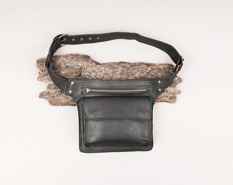 Handmade Leather Waist Bag With Adjustable Belt, Festival
