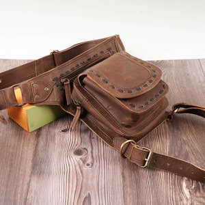 Handmade Leather Waist Bag with Adjustable Belt, Festival Utility Bag and Fanny Pack, Leather Hip Bag, Utility Belt Pouch, Personalized Gift