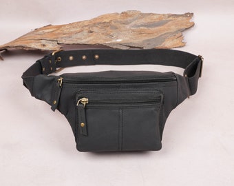 Handmade Leather Waist Bag with Adjustable Belt, Festival Fanny Pack, Leather Hip Bag, Gift for her