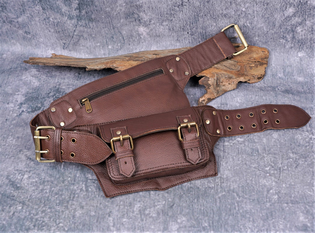Handmade Leather Two Pocket Waist Belt Bag, Hip Belt Pouch for Men and ...