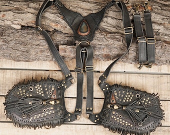 Handmade Leather Holster Belt Bag | Fringe Utility, Labradorite Gemstone