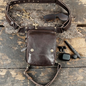 Handmade Leather Waist Bag with Thigh Belt || Festival Fanny Pack || Leather Waist Belt For Unisex || For Biker's and adventures ||