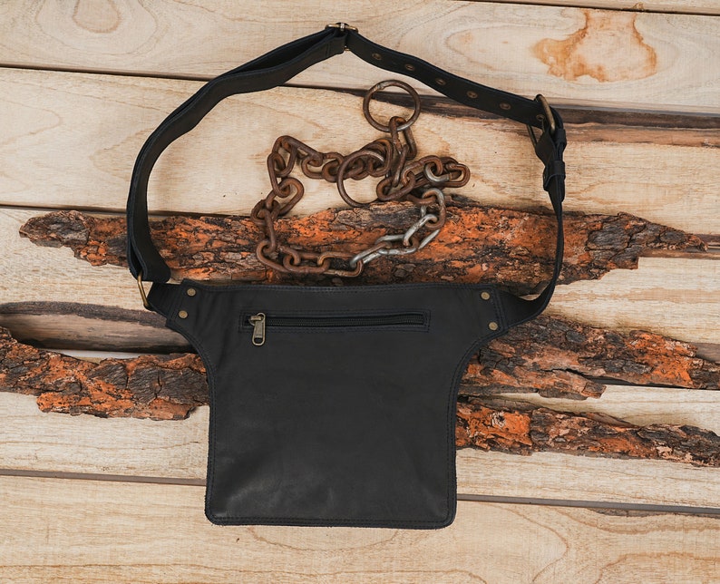 Handmade Leather Waist Bag with Adjustable Belt, Festival Fanny Pack, Leather Hip Bag, Gift for her image 7