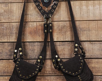 Handmade Black Leather Stylish Holster Belt Bag  Festival Fanny Pack Leather Waist Bag Utility Belt Pouch, Personalized for Men/Women Black