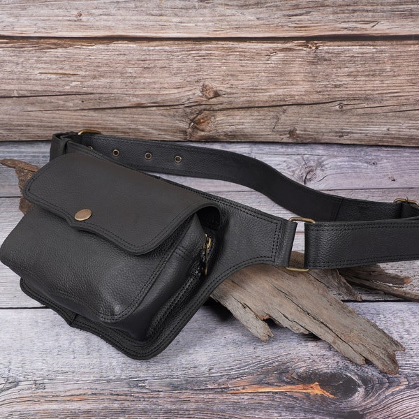 Handmade Leather Utility Waist Bag With Adjustable Belt, Leather Hip Belt bag, Festival Fanny Pack , Gift for her