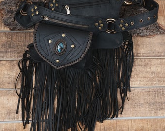 Handmade Leather Waist Bag with Adjustable Belt, Festival Fanny Pack, Leather Hip Bag,