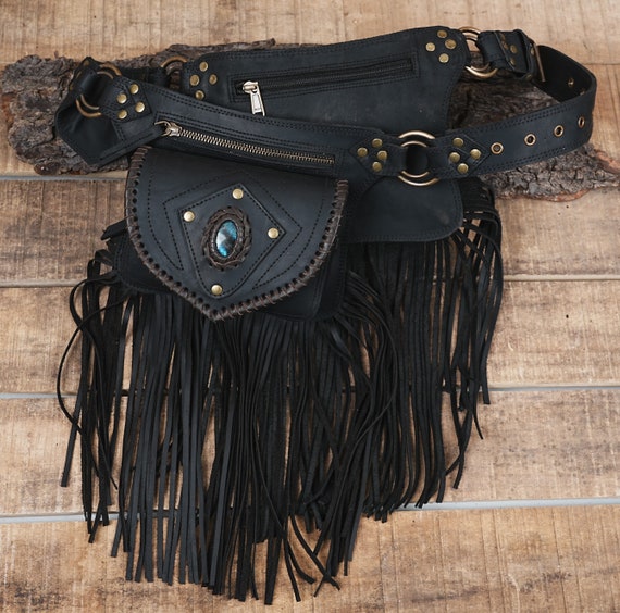 Handmade Leather Waist Bag With Adjustable Belt, Festival