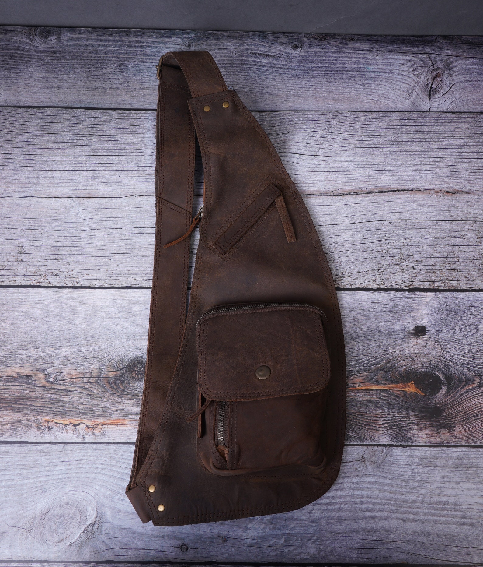 Handmade Leather Sling Bag With Adjustable Belt Festival Etsy