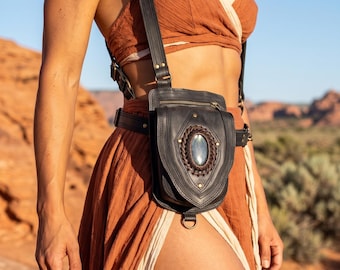 Handcrafted Leather Holster, Festival or Steampunk Style, Double pouch belt, Utility belt, Festival fashion, Burning Man gear