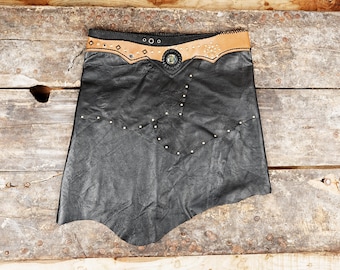 Handmade Genuine Leather Wrap Skirt: Black Goth Fashion