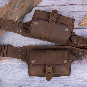 Handmade Brown Leather Waist Bag With Adjustable Belt - Etsy