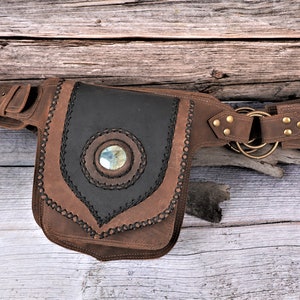 Handmade 2 Pocket Leather Money Belt Bag With Real Gemstone, Festival ...