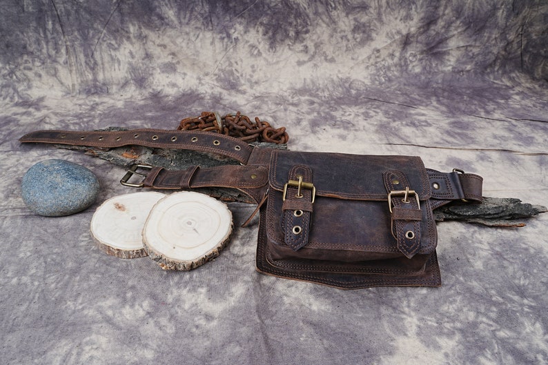 Handmade Leather utility belt Pouch in brown, Festival Fancy Pack, Bum Bag for Women and Girls, Gift for her zdjęcie 2