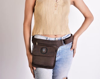 Handmade Leather Waist Bag with Adjustable Belt, Festival Fanny Pack, Leather Crossbody Bag, Gift for her