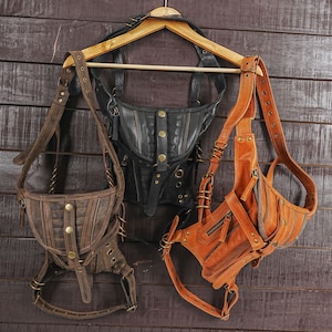 Handmade Leather leg bag / Tied Leg / Adjustable Strap / Motard / Steampunk for Women & Men light brown