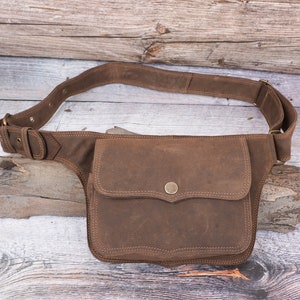 Handmade Leather Utility Waist Bag With Adjustable Belt, Leather Hip Belt bag, Festival Fanny Pack , Gift for her zdjęcie 3