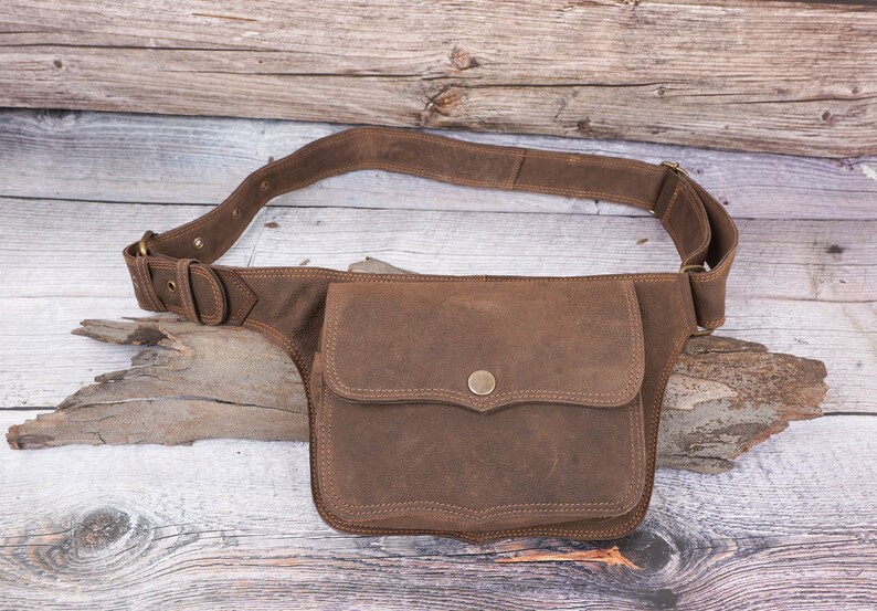 Handmade Leather Utility Waist Bag With Adjustable Belt, Leather Hip Belt bag, Festival Fanny Pack , Gift for her zdjęcie 3