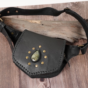 Handmade Leather Waist Bag with Ajustable Bag, Single Side Gemstone Belt Pouch For Women and Girls, Gift For Women