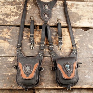 Leather Holster Bag, Festival Belt, Pocket Holster, Steampunk Accessories, Utility Holster Bag, Burning Man holster with Labradorite