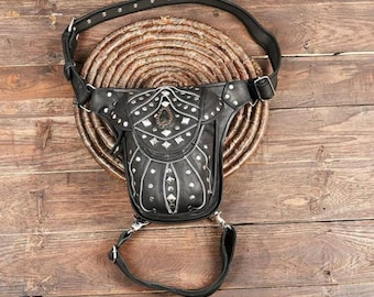Handmade Leather Thigh Belt, festival utility bag, handmade leather leg bag, adjustable utility belt, unisex thigh holster