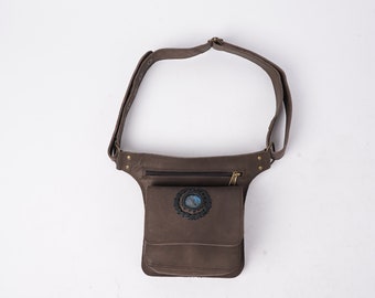 Handmade Leather Waist Bag with Adjustable Belt, Festival Fanny Pack, Leather Hip Bag, Gift for her