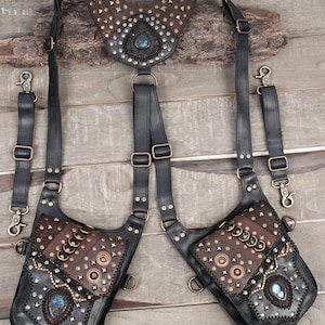 Leather Holster Bag, Leather Holster Belt, Festival Belt, Pocket Holster, Steampunk Accessories, Utility Holster Bag, Burning Man holster