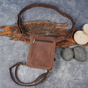 Handmade Leather Waist Bag with Adjustable Belt, Festival Fanny Pack, Leather Crossbody Bag, Gift for him & her zdjęcie 2