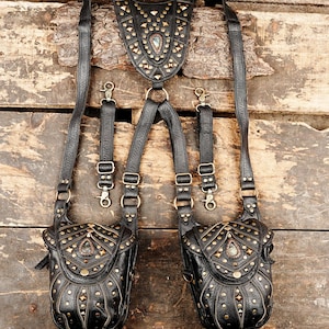 Leather Holster Bag, Burning Man Leather Holster Belt, Utility Harness, Festival Belt, Pocket Holster, Adjustable Holster for Unisex