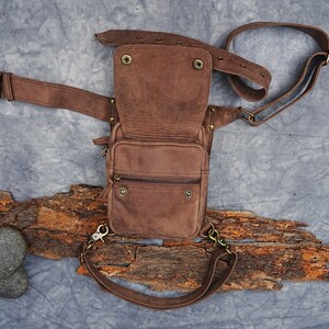 Handmade Leather Waist Bag with Adjustable Belt, Festival Fanny Pack, Leather Crossbody Bag, Gift for him & her zdjęcie 10