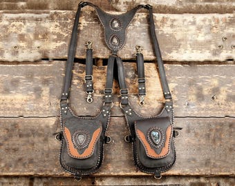 Genuine leather holster bag || holster bag || travel bag || shoulder bag || Adjustable straps || Utility Holster || Burning Man holster ||