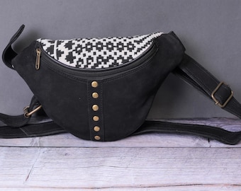 Riñonera de cuero negra personalizada, unisex, multiusos
