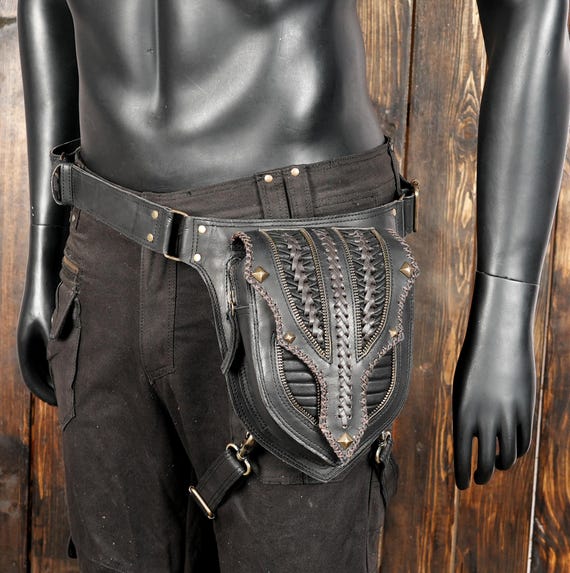 Handmade Leather Waist Thigh Bag: Festival Biker Hip Belt - Etsy