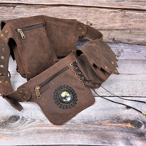 Handmade Brown Leather Waist Bag with gemstone, Belt pouch, Hip bag with adjustable belt for Women and Girls image 3