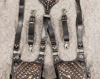 Bohemian Handmade Leather Holster with Genuine Gemstones: Festival Favorite"